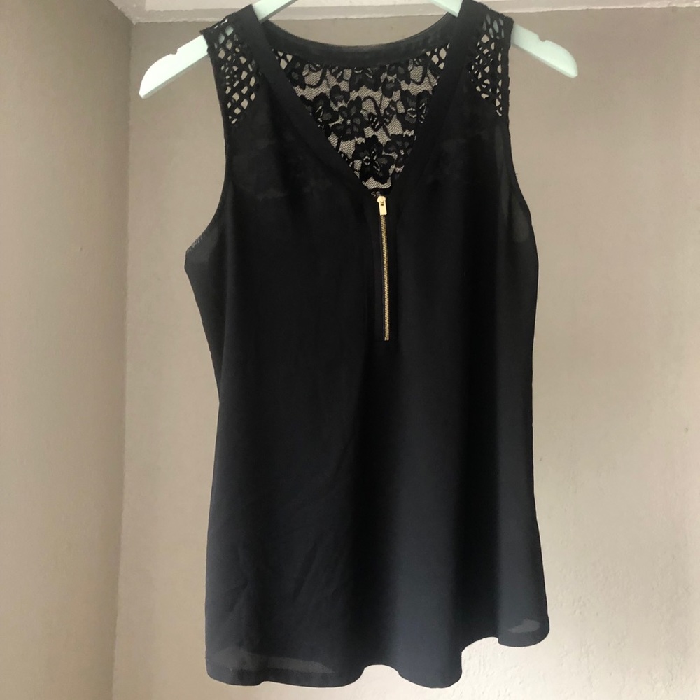 Express Black Lace Tank with Zipper Detail